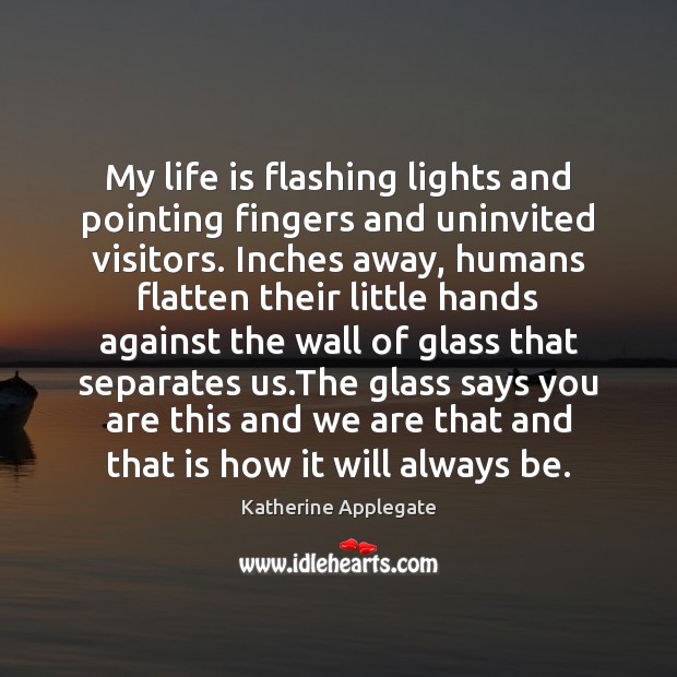 My life is flashing lights and pointing fingers and uninvited visitors. Inches Katherine Applegate Picture Quote