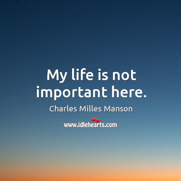 My life is not important here. Charles Milles Manson Picture Quote