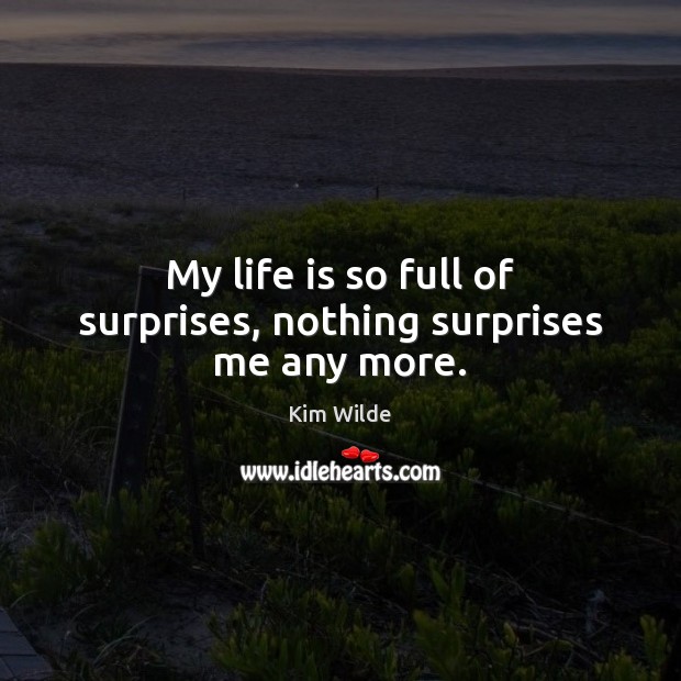 My life is so full of surprises, nothing surprises me any more. Kim Wilde Picture Quote
