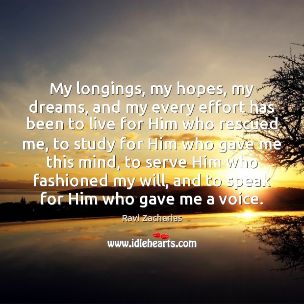 My longings, my hopes, my dreams, and my every effort has been Ravi Zacharias Picture Quote