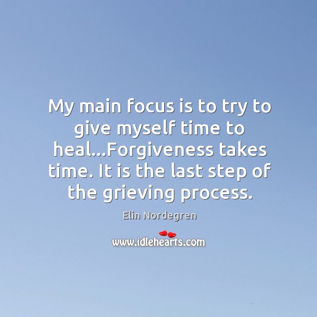 My main focus is to try to give myself time to heal… Elin Nordegren Picture Quote