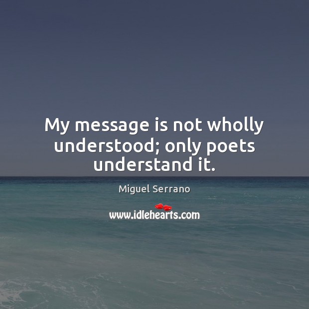 My message is not wholly understood; only poets understand it. Miguel Serrano Picture Quote