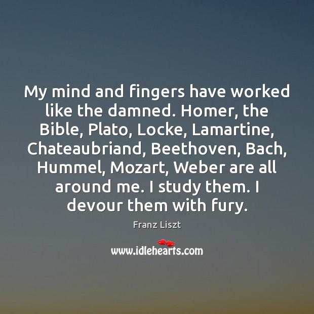 My mind and fingers have worked like the damned. Homer, the Bible, Franz Liszt Picture Quote