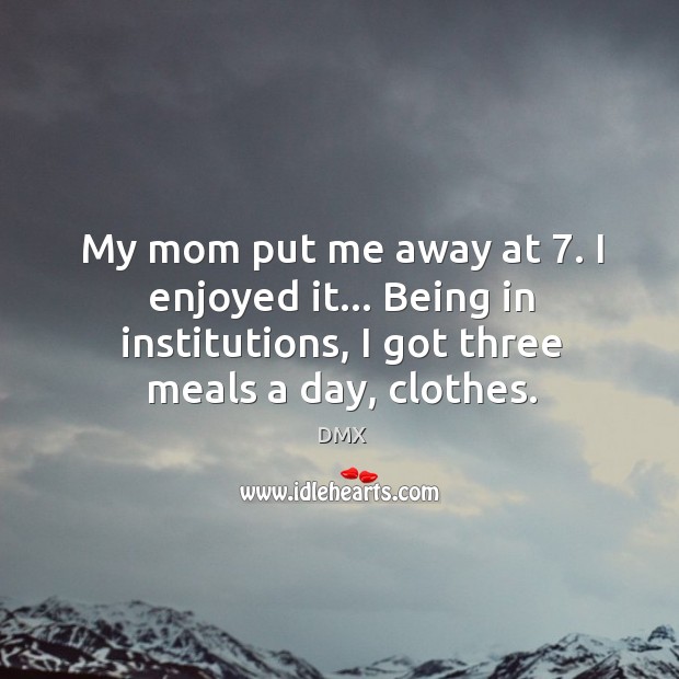 My mom put me away at 7. I enjoyed it… Being in institutions, DMX Picture Quote
