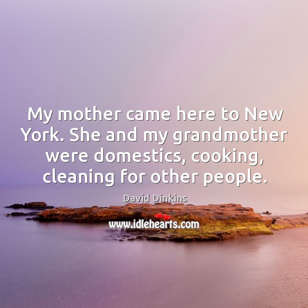 My mother came here to new york. She and my grandmother were domestics, cooking, cleaning for other people. David Dinkins Picture Quote