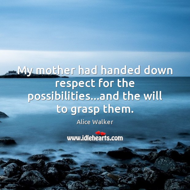 My mother had handed down respect for the possibilities…and the will to grasp them. Alice Walker Picture Quote