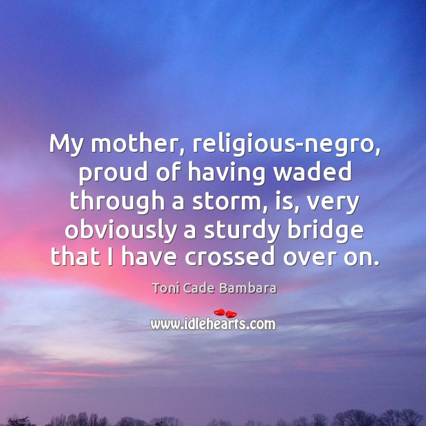 My mother, religious-negro, proud of having waded through a storm, is, very Toni Cade Bambara Picture Quote