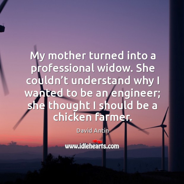 My mother turned into a professional widow. She couldn’t understand why I wanted to be an engineer David Antin Picture Quote