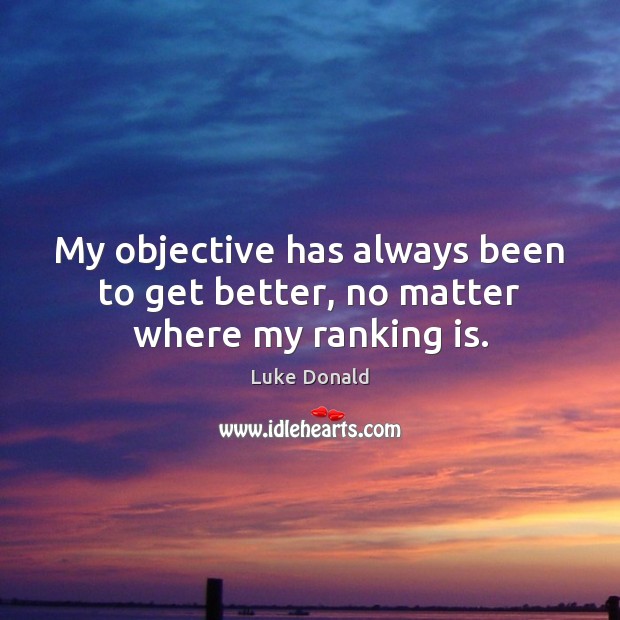 My objective has always been to get better, no matter where my ranking is. Luke Donald Picture Quote
