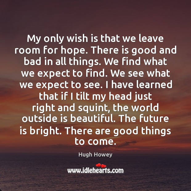 My only wish is that we leave room for hope. There is Hugh Howey Picture Quote