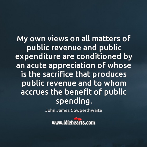 My own views on all matters of public revenue and public expenditure John James Cowperthwaite Picture Quote