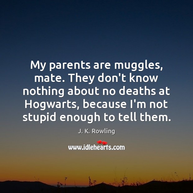 My parents are muggles, mate. They don’t know nothing about no deaths J. K. Rowling Picture Quote