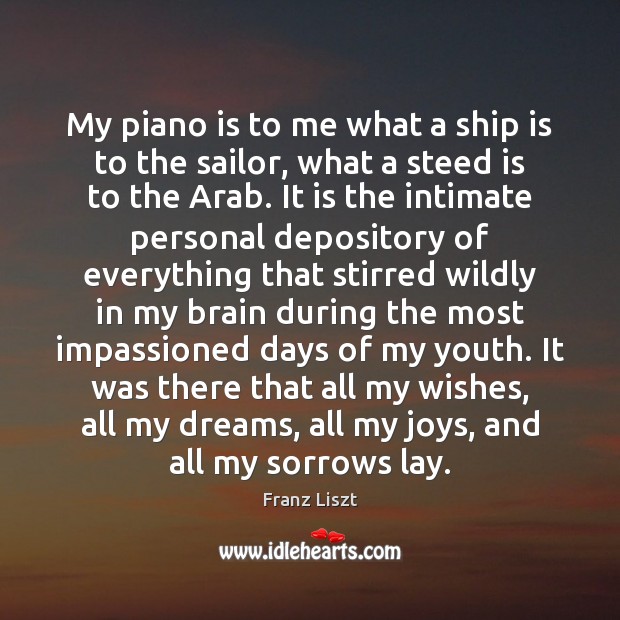 My piano is to me what a ship is to the sailor, Franz Liszt Picture Quote