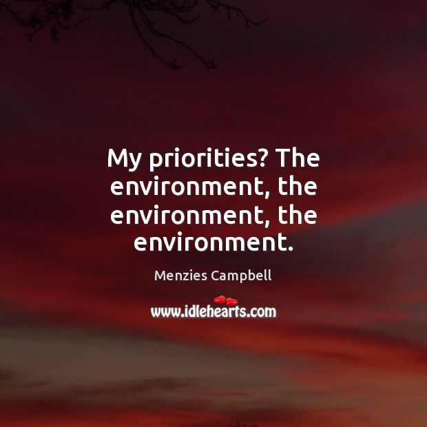 My priorities? The environment, the environment, the environment. Environment Quotes Image