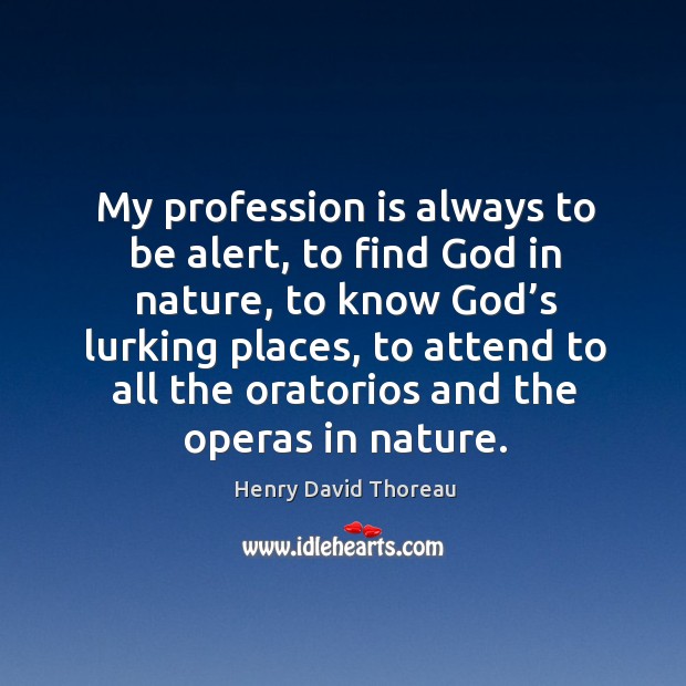 My profession is always to be alert, to find God in nature, to know God’s lurking places Image
