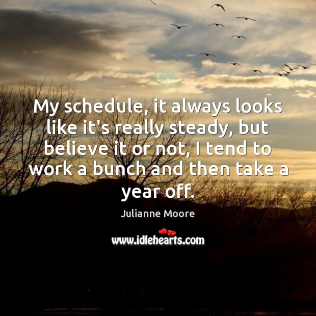 My schedule, it always looks like it’s really steady, but believe it Julianne Moore Picture Quote