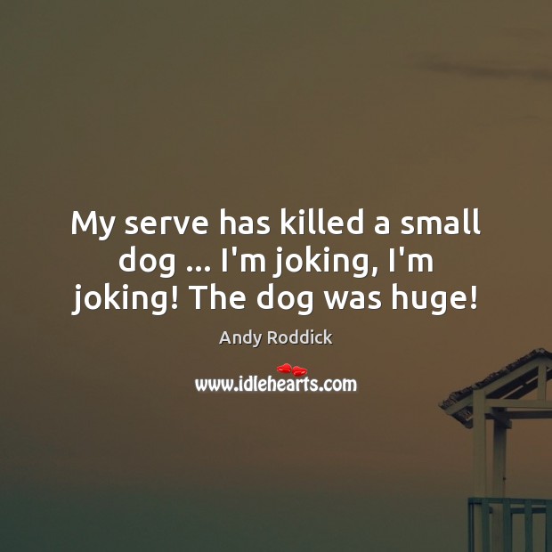 My serve has killed a small dog … I’m joking, I’m joking! The dog was huge! Andy Roddick Picture Quote