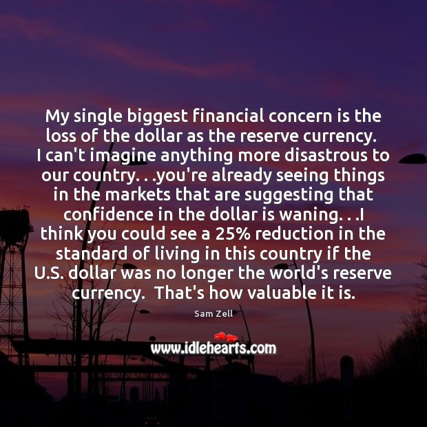 My single biggest financial concern is the loss of the dollar as Sam Zell Picture Quote