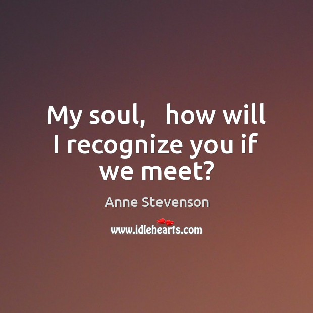 My soul,   how will I recognize you if we meet? Anne Stevenson Picture Quote