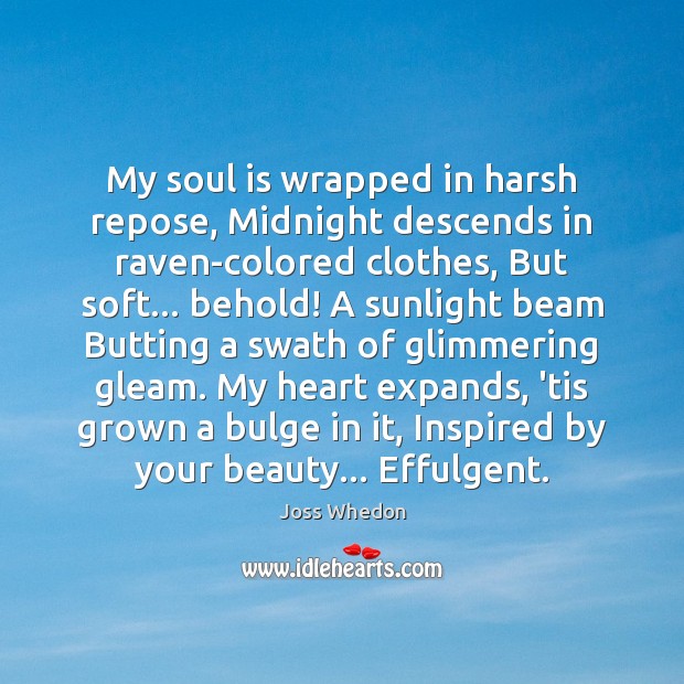 My soul is wrapped in harsh repose, Midnight descends in raven-colored clothes, Joss Whedon Picture Quote