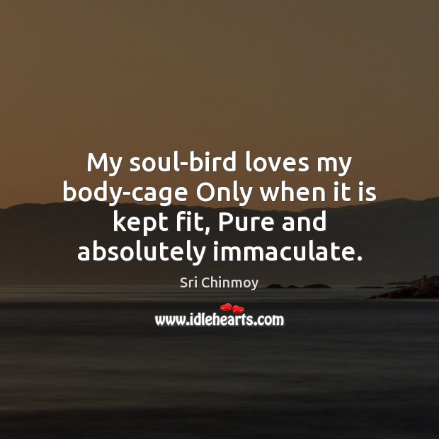 My soul-bird loves my body-cage Only when it is kept fit, Pure and absolutely immaculate. Sri Chinmoy Picture Quote