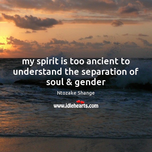 My spirit is too ancient to understand the separation of soul & gender Ntozake Shange Picture Quote