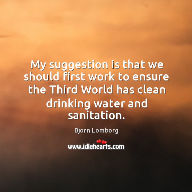 My suggestion is that we should first work to ensure the third world has clean drinking water and sanitation. Bjorn Lomborg Picture Quote
