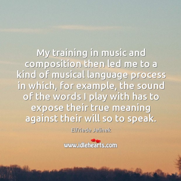 My training in music and composition then led me to a kind of musical language process in which Elfriede Jelinek Picture Quote