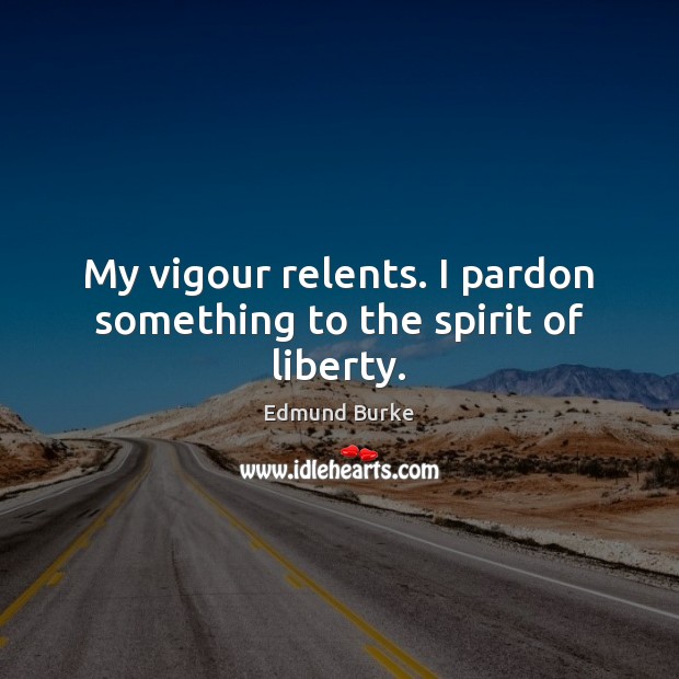 My vigour relents. I pardon something to the spirit of liberty. Edmund Burke Picture Quote