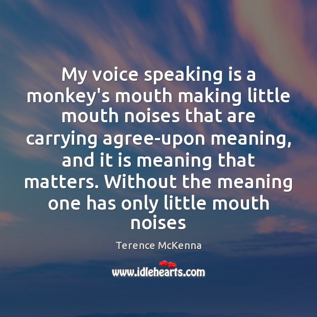 My voice speaking is a monkey’s mouth making little mouth noises that Terence McKenna Picture Quote
