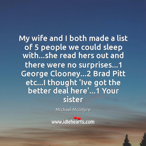 My wife and I both made a list of 5 people we could Michael McIntyre Picture Quote