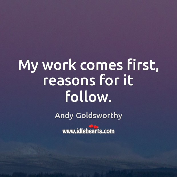 My work comes first, reasons for it follow. Andy Goldsworthy Picture Quote