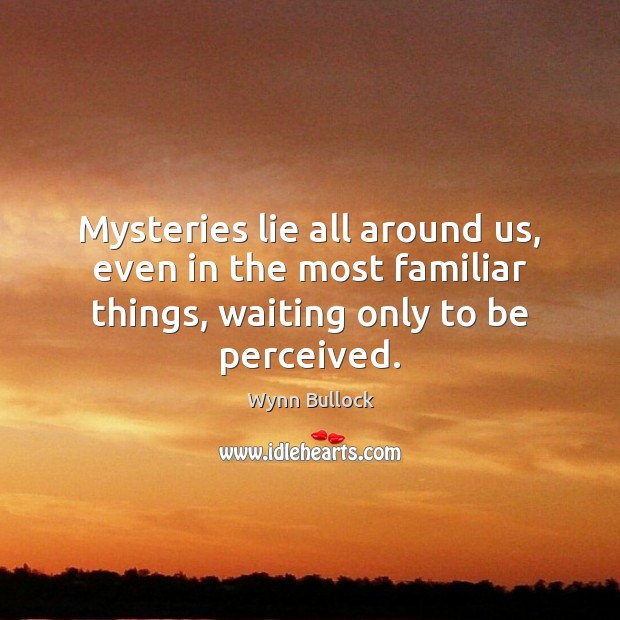 Mysteries lie all around us, even in the most familiar things, waiting Wynn Bullock Picture Quote