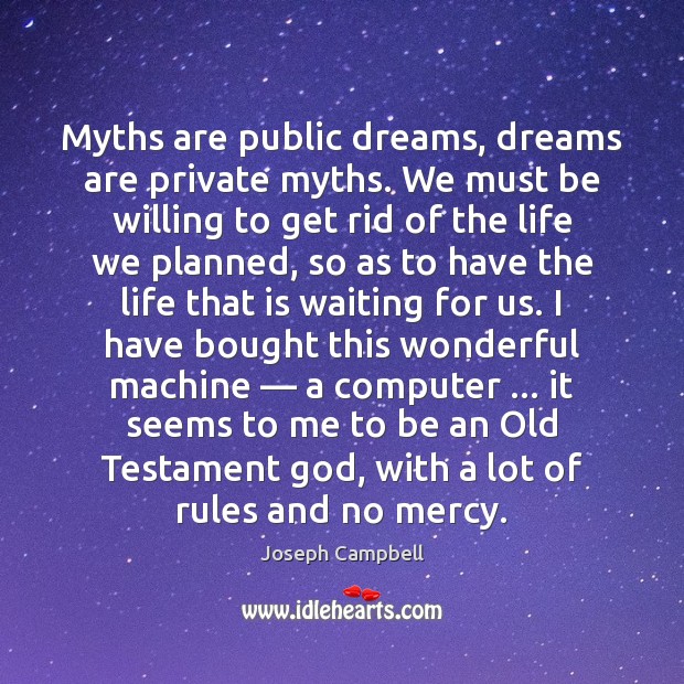 Myths are public dreams, dreams are private myths. We must be willing Joseph Campbell Picture Quote