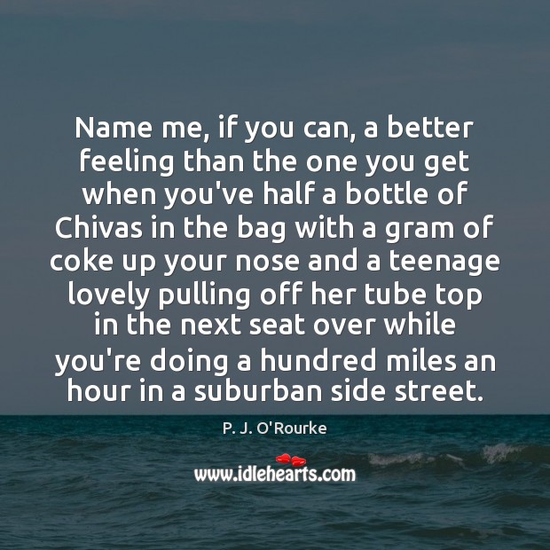 Name me, if you can, a better feeling than the one you P. J. O’Rourke Picture Quote