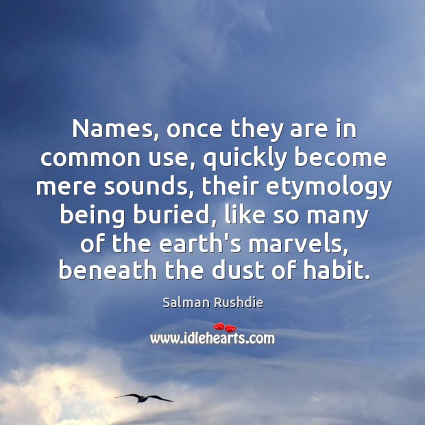 Names, once they are in common use, quickly become mere sounds, their Salman Rushdie Picture Quote