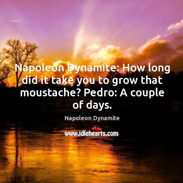 Napoleon dynamite: how long did it take you to grow that moustache? pedro: a couple of days. Napoleon Dynamite Picture Quote