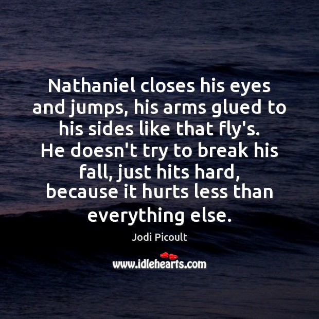 Nathaniel closes his eyes and jumps, his arms glued to his sides Jodi Picoult Picture Quote