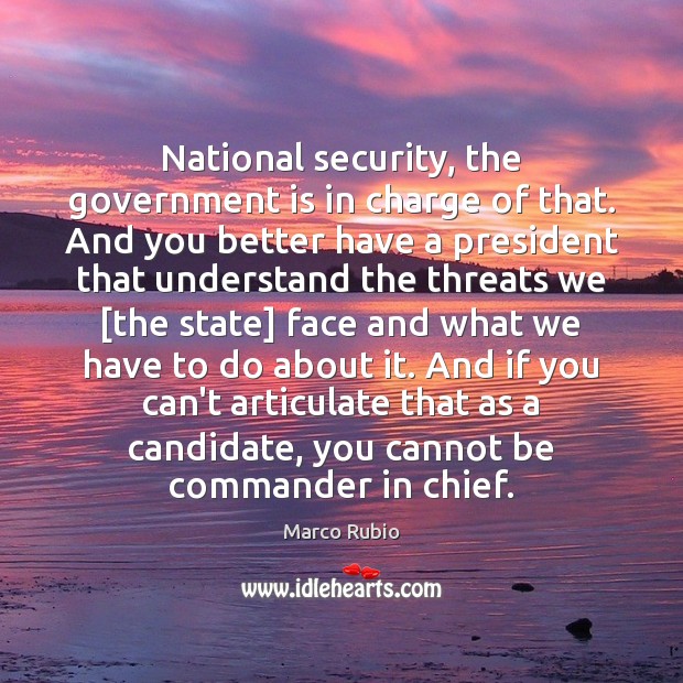 National security, the government is in charge of that. And you better Marco Rubio Picture Quote