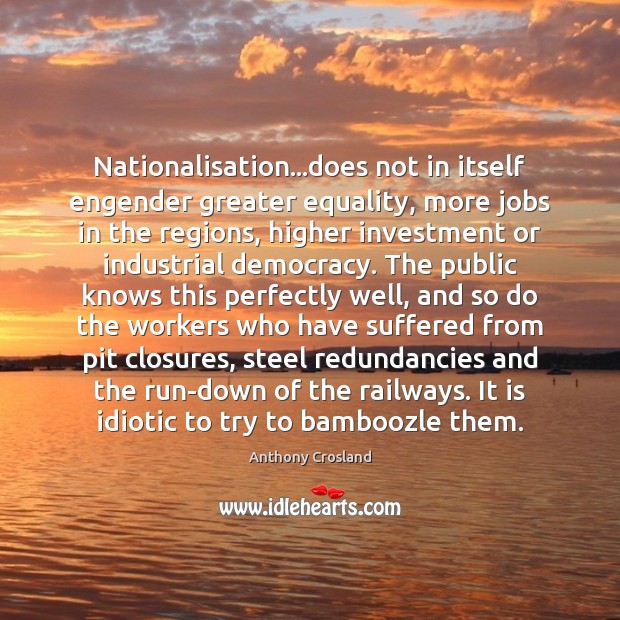 Nationalisation…does not in itself engender greater equality, more jobs in the Anthony Crosland Picture Quote