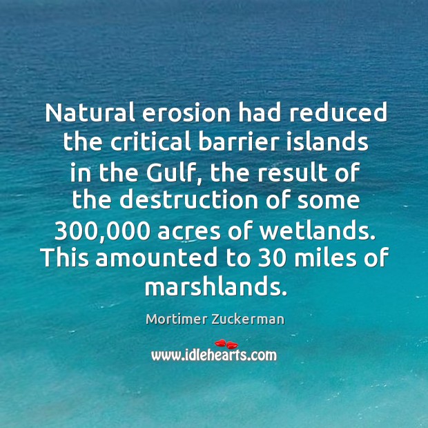 Natural erosion had reduced the critical barrier islands in the gulf Mortimer Zuckerman Picture Quote