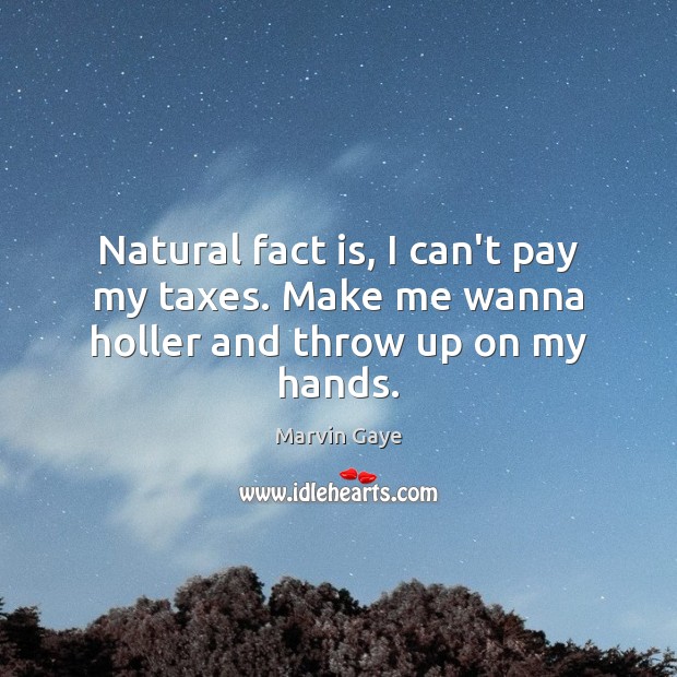 Natural fact is, I can’t pay my taxes. Make me wanna holler and throw up on my hands. Marvin Gaye Picture Quote