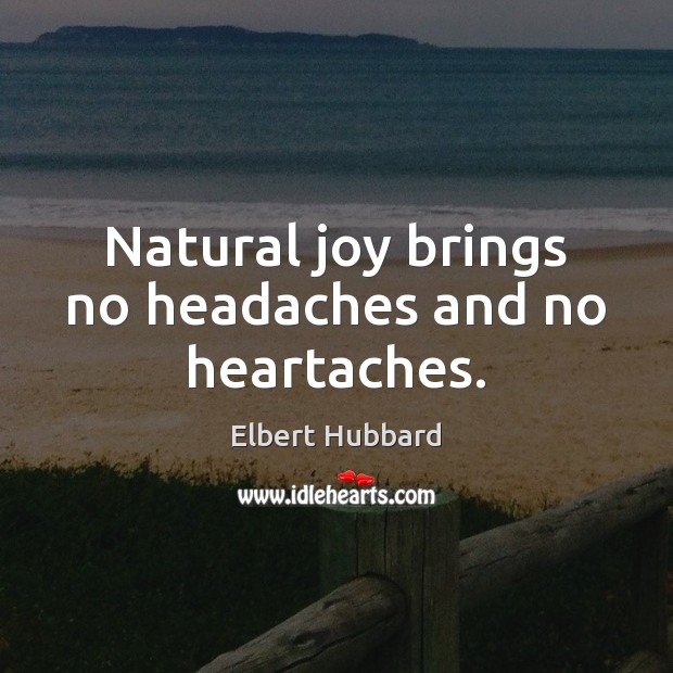 Natural joy brings no headaches and no heartaches. Elbert Hubbard Picture Quote