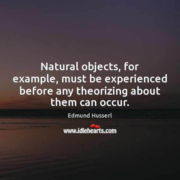 Natural objects, for example, must be experienced before any theorizing about them 