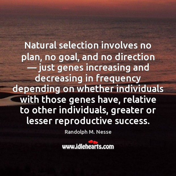 Natural selection involves no plan, no goal, and no direction — just genes Randolph M. Nesse Picture Quote