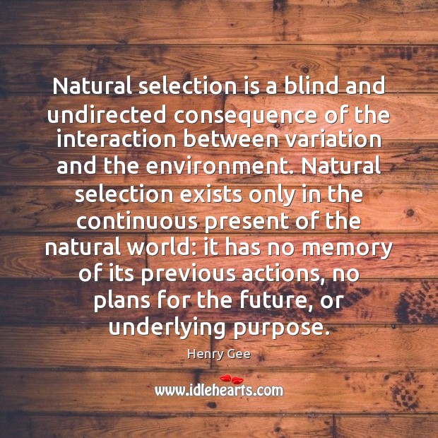 Natural selection is a blind and undirected consequence of the interaction between 