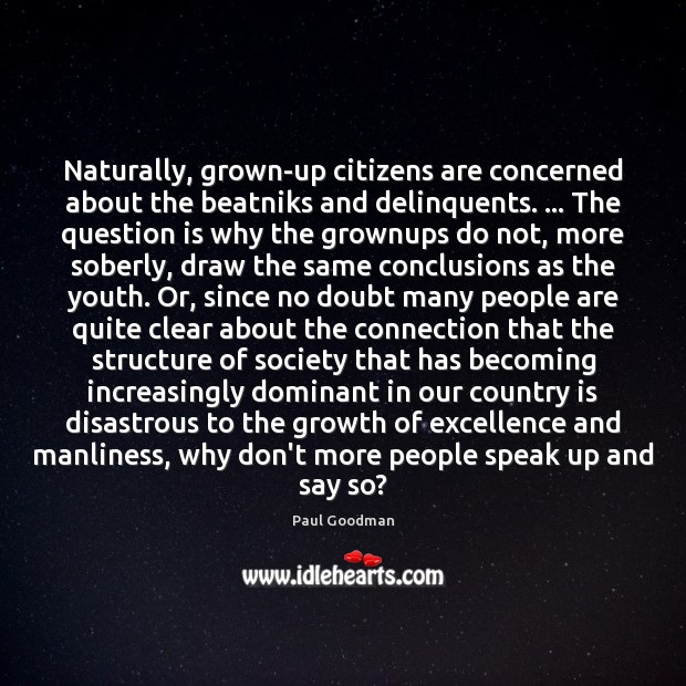 Naturally, grown-up citizens are concerned about the beatniks and delinquents. … The question Paul Goodman Picture Quote