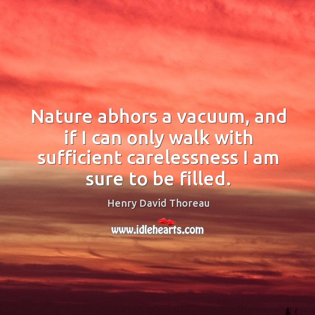 Nature abhors a vacuum, and if I can only walk with sufficient carelessness I am sure to be filled. Henry David Thoreau Picture Quote