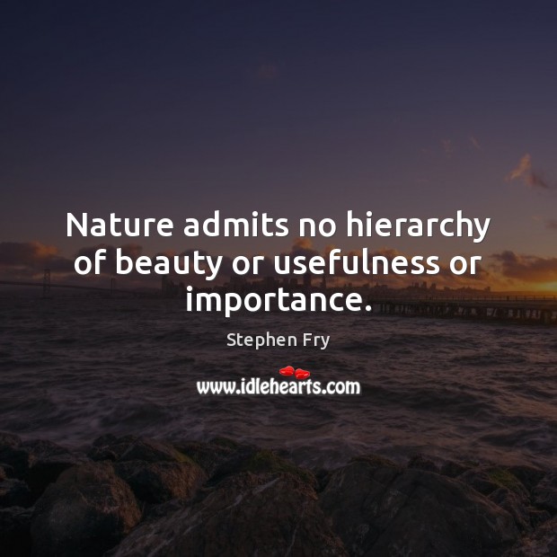 Nature admits no hierarchy of beauty or usefulness or importance. Stephen Fry Picture Quote