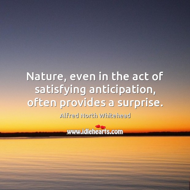 Nature, even in the act of satisfying anticipation, often provides a surprise. Alfred North Whitehead Picture Quote